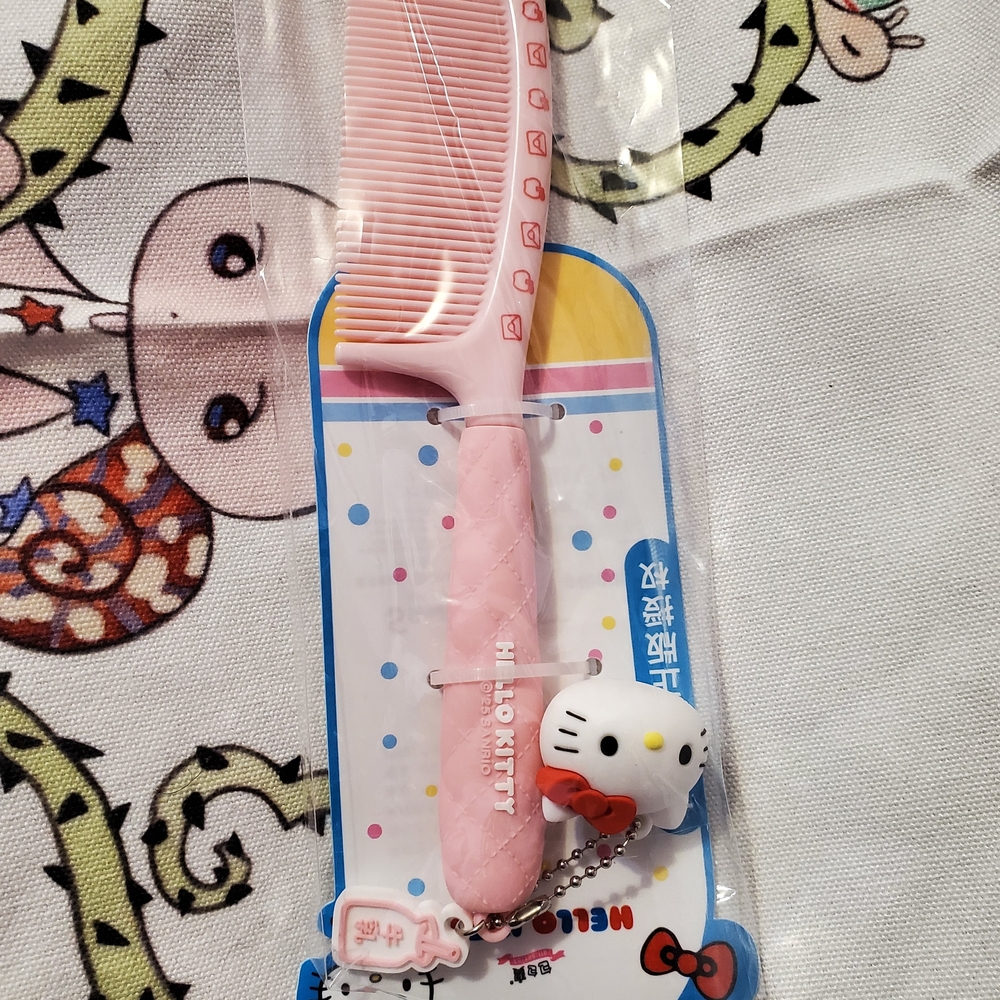 Sanrio Hello Kitty Hair Comb, Pink Comb Teeth And Handle With Charms